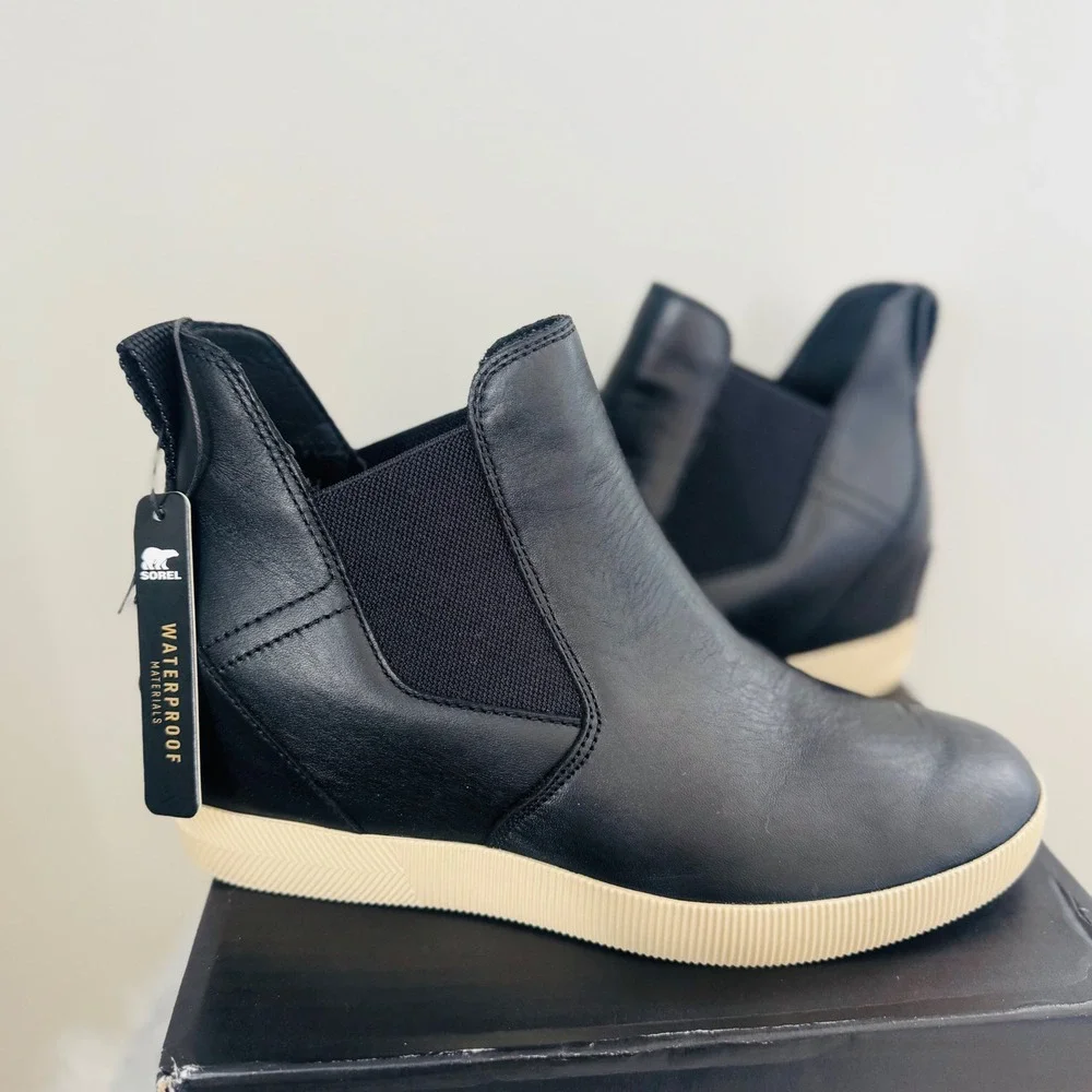 Sorel Out N About Wedge Leather Bootie, Ankle Boots Black, Size 9.5‎ NWT